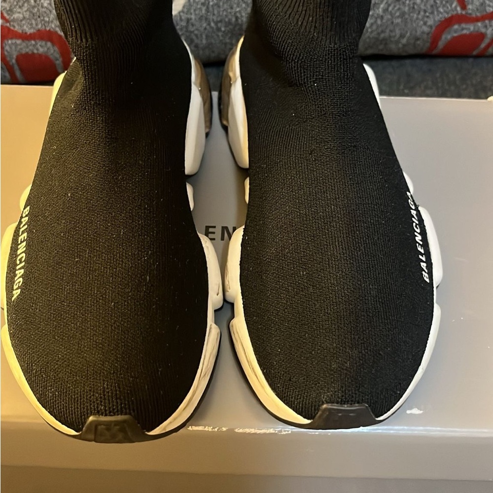 Balenciaga Black and White Knit Shoes